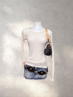 Mossimo Crochet Pointelle Knit Top | Y2K Elena Gilbert Aesthetic